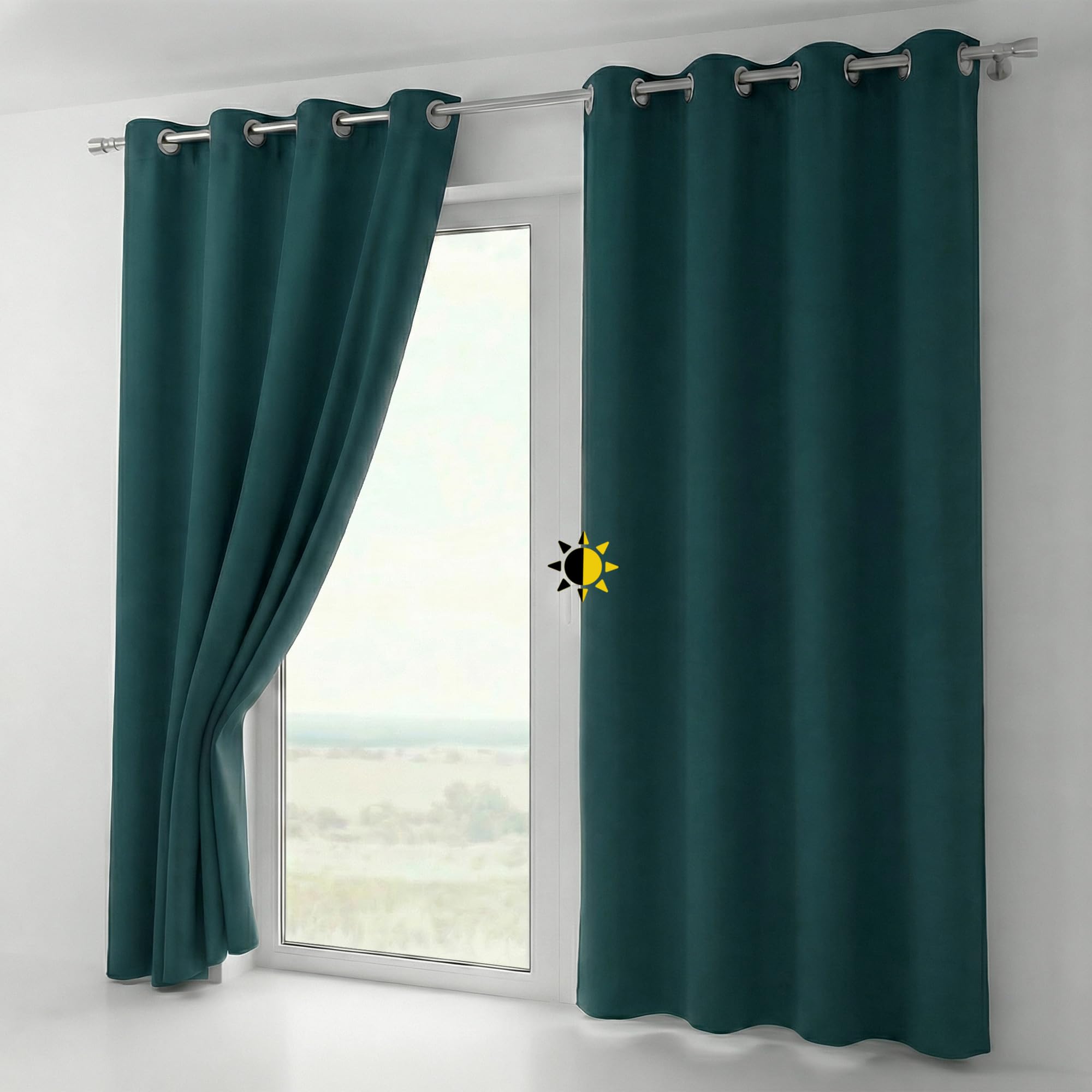 BEAUTEX Blackout Curtain with Eyelets, Blackout Eyelet Curtain, Opaque Darkening, Choice of Sizes and Colours (Width 300 cm, Height 245 cm, Petrol)