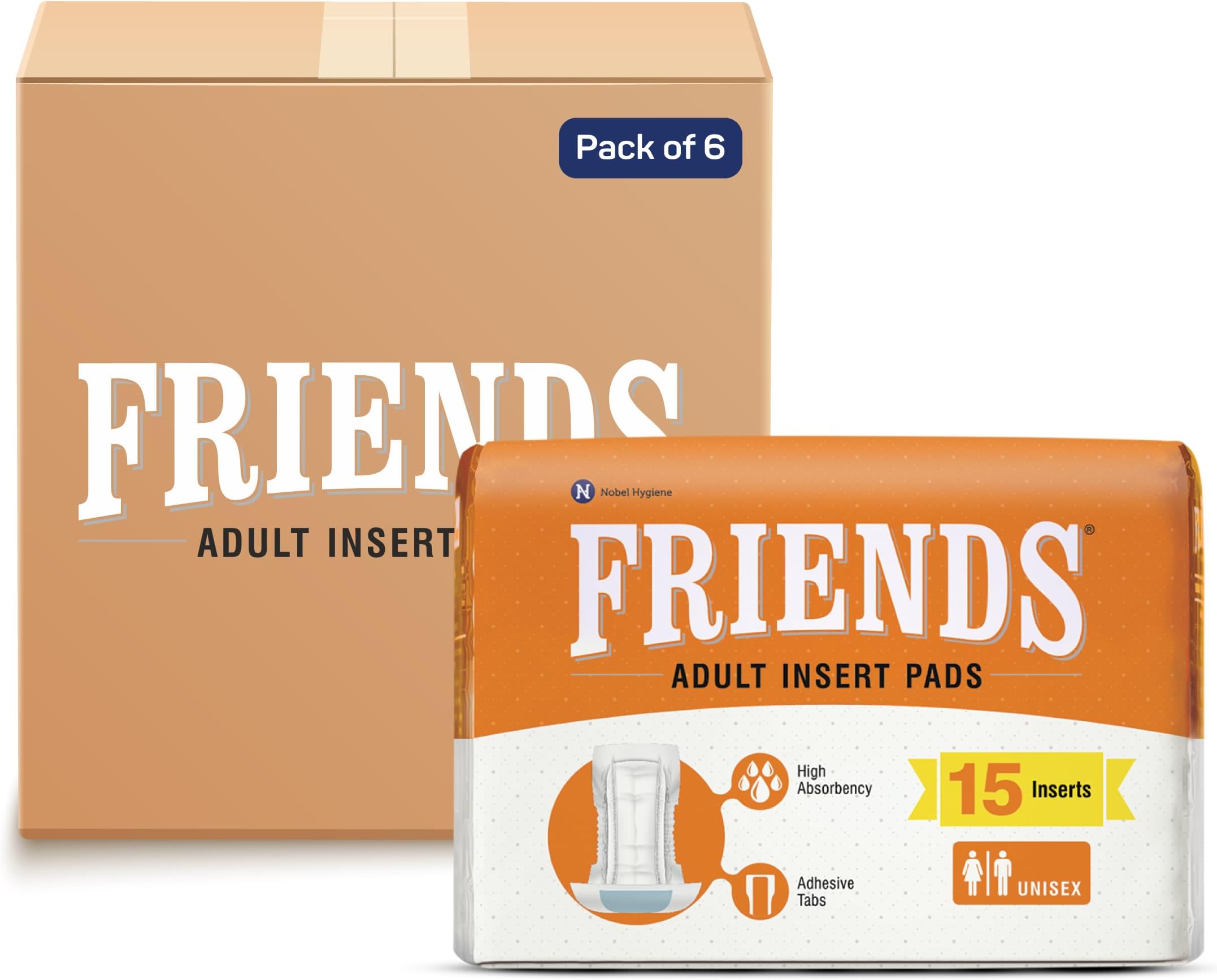FRIENDS Unisex Disposable Adult Insert Pads - Pack of 6 (Each Pack 15 Pcs)