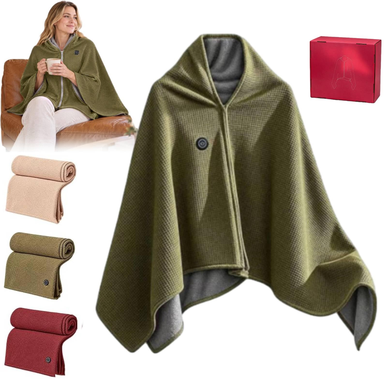 USB Heated Shawl Wrap for Women, 3 Heat Settings and Zipper Closure