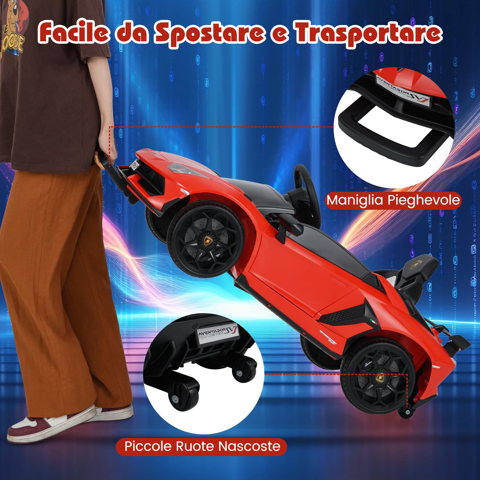 COSTWAY 12V Lamborghini Macchina Elettrica per Bambini, Veicolo Elettrico con Telecomando Sospensione a Molla Luci LED MP3, 3-5 km/h, per Bambini 3 Anni+ (Rosso)