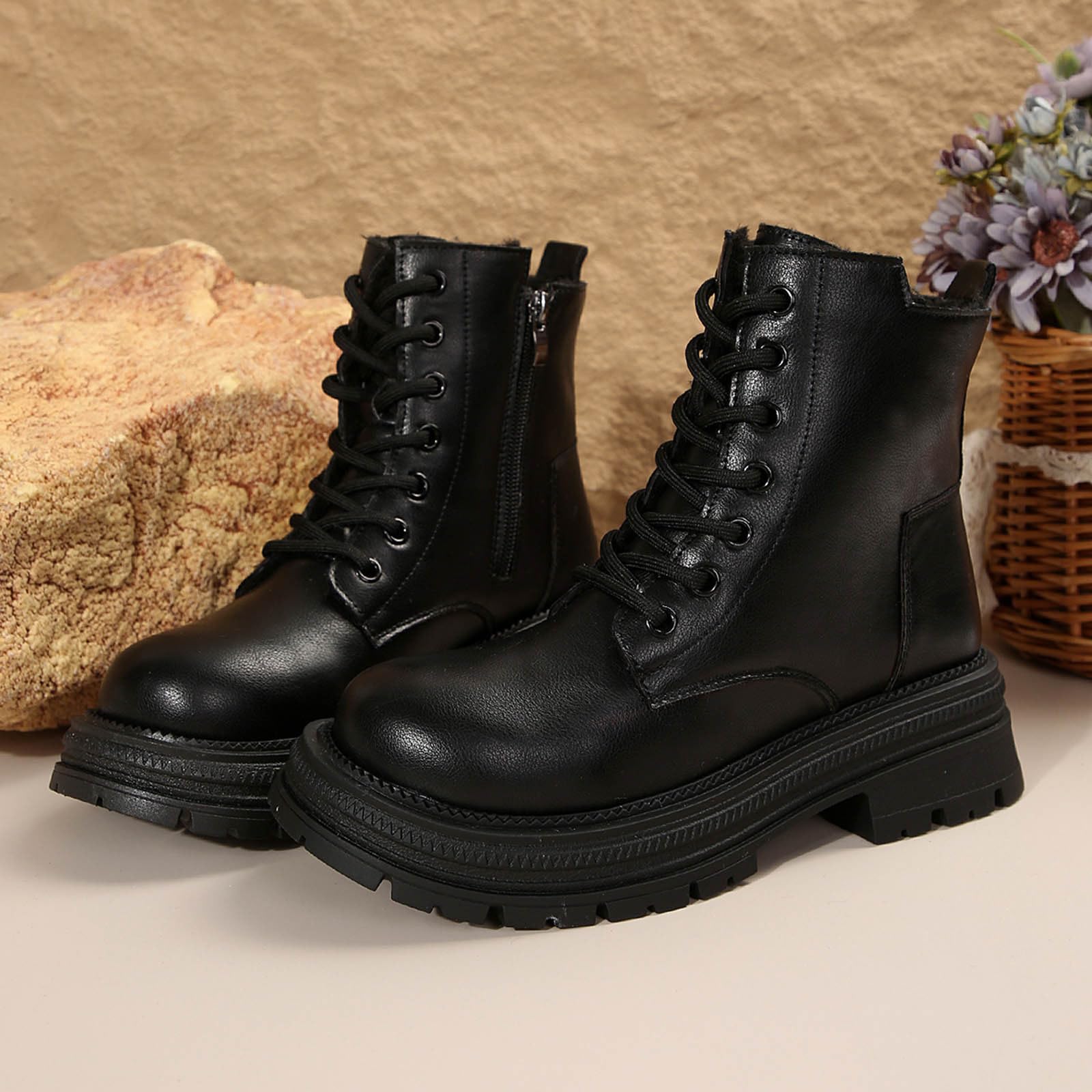 Botas de combate para mujer con cordones, botas de combate, botas de senderismo, con cremallera, tacón de bloque, tácticas, militares, de invierno, plataforma, zapatos de seguridad