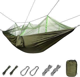 GreenWise ® Double Camping Hammock with Mosquito/Bug Net, 440 pounds Capacity | Easy Assembly | Portable Parachute Nylon Hammock for Camping, Backpacking, Survival, Travel & More