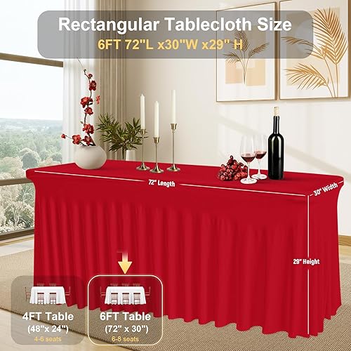 Miniatura 68 de Paquete de 2 manteles rectangulares blancos, lavables y elásticos para mesas de 6 pies, sin arrugas y reutilizables, ideales para fiestas