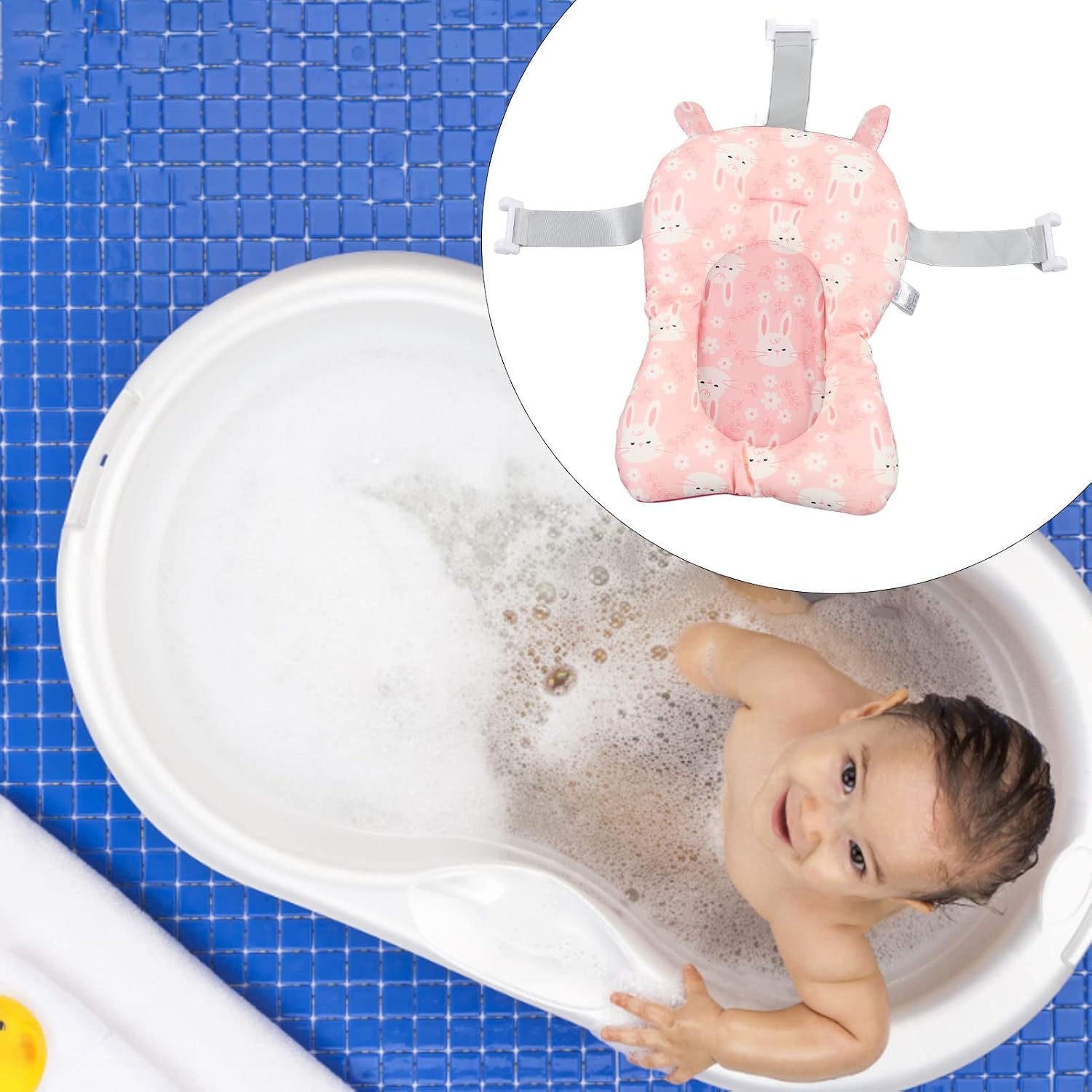 Baby Bath Support, Baby Bath Mat, Baby Bath Cushion Soft Antislip Bath Pad with Pillow Bath Net Baby Bath Tub Lying Support Bracket Bath Mat for Newborn Infant ()