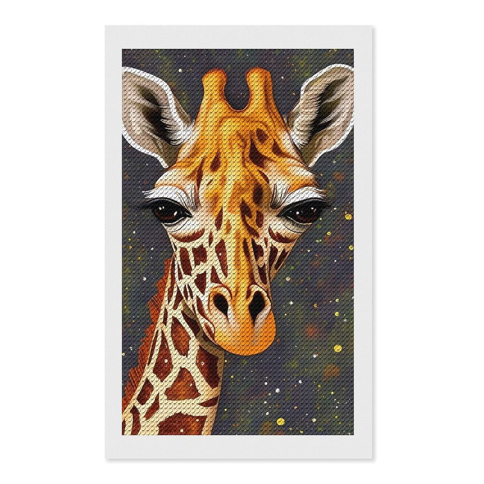 Junmoney Giraffe Animal Portrait DIY Diamond Art Canvas Kit 12"x20", Pleasing Wall Art Project, Easy Handmade Project, Living Room Decor
