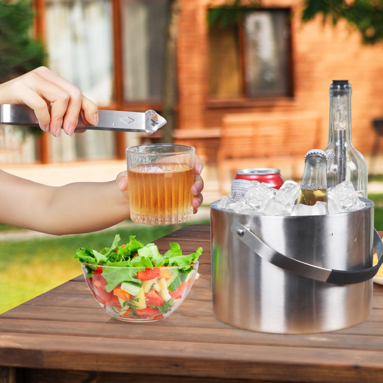 Cubo de hielo aislado de 3,2 L con tapas de silicona, clips y filtros para cubos de hielo de acero inoxidable de doble pared para fiestas, cócteles y bares