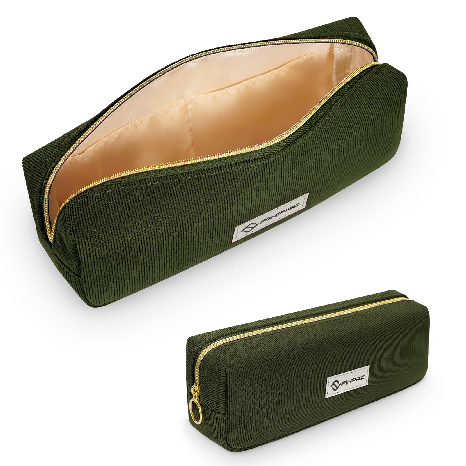 FINPAC Pencil Case, Large Capacity School Pencil Case Office Stationery Organizer, Corduroy Fabric Wide Opening Pencil Pouch for Boys & Girls, (Army Green)