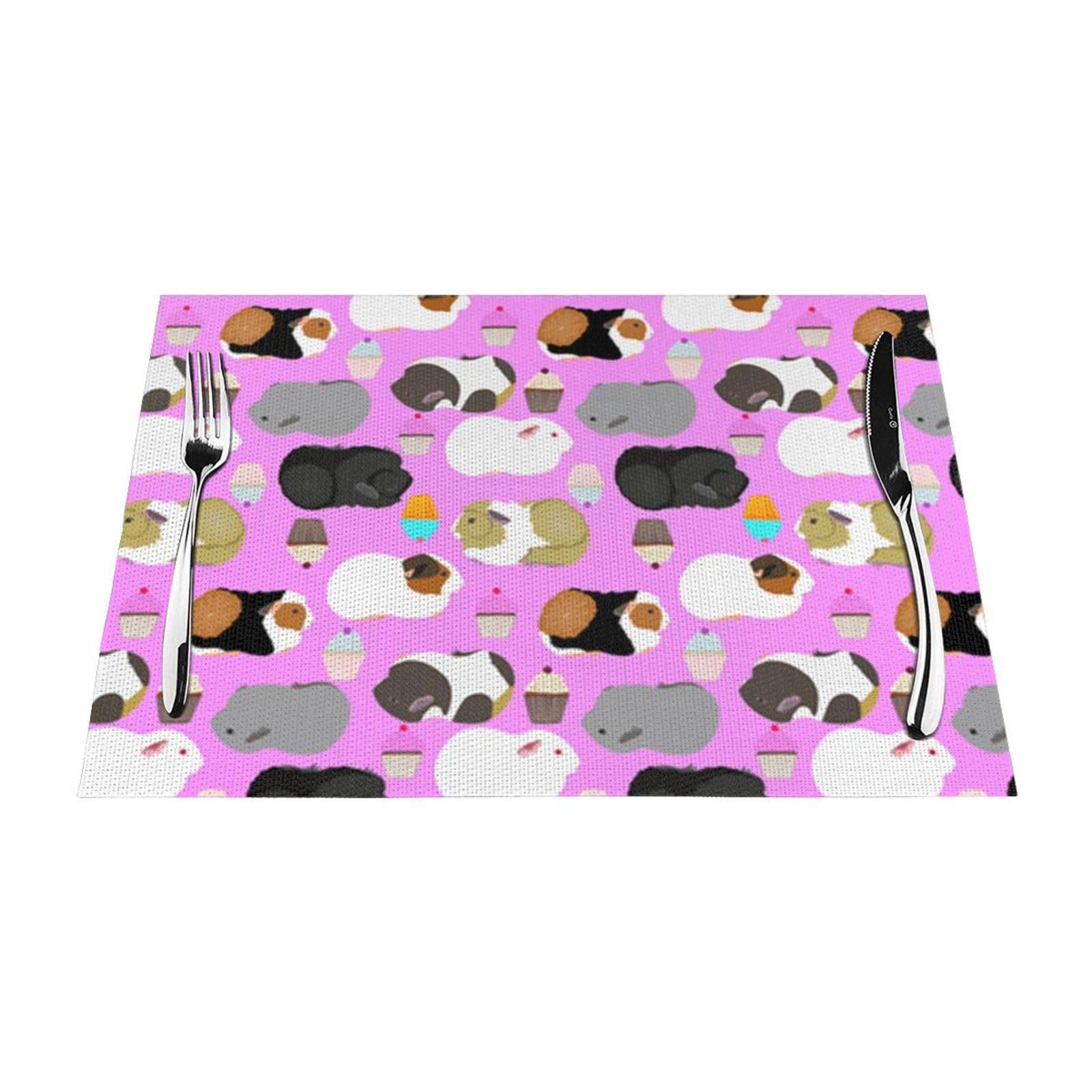 PVC Placemat Set of 1 PCS, 45x30 CM, Guinea Pigs and Cupcakes Printed Non-Slip Heat Resistant Place Mats for Kitchen Dining Table Indoor Outdoor