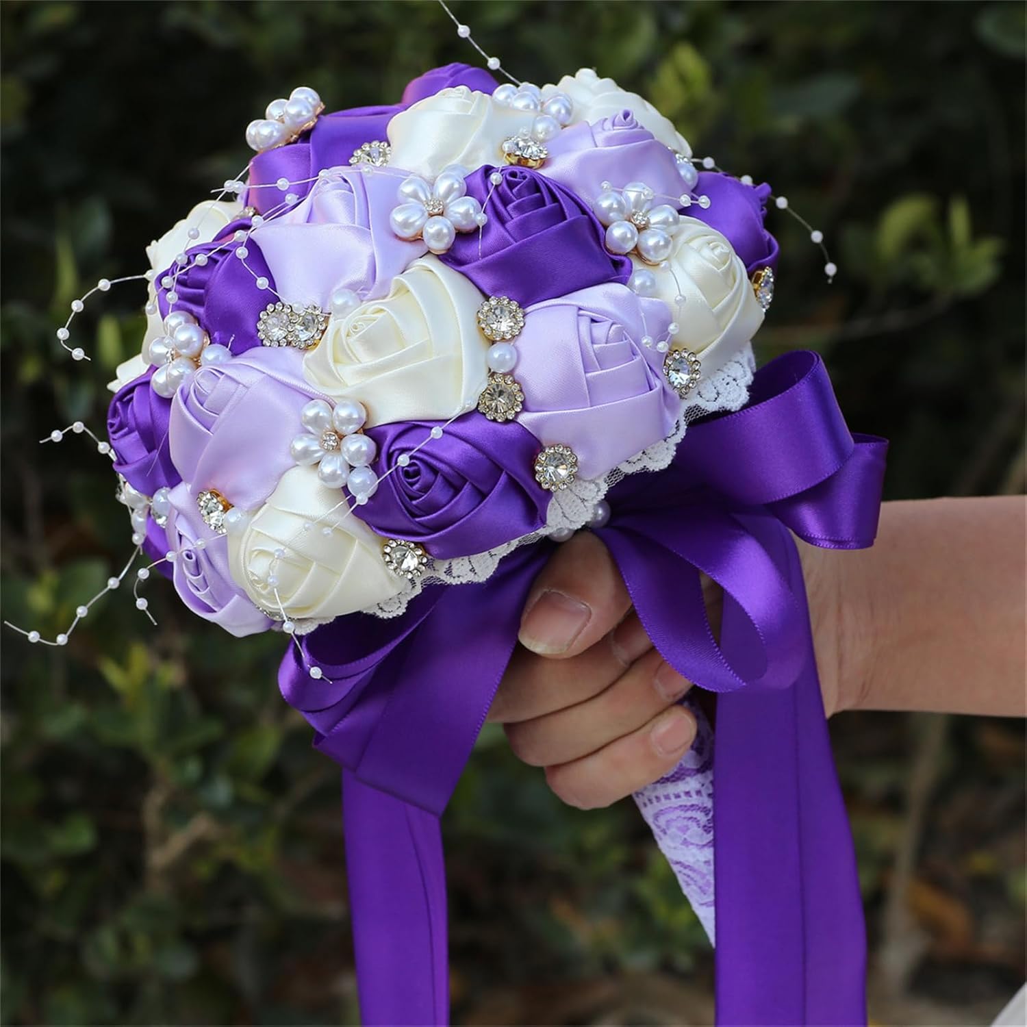Handmade Rhinestone Bridal Bouquet Crystal Wedding Round Tossing Bouquet Artificial Flower Bunch for Bride Bridesmaid