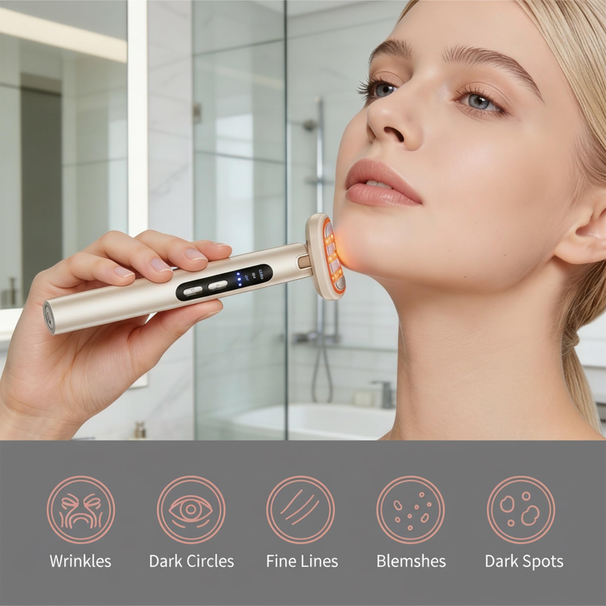 9-in-1 LED-Gesichtsstab & Augenmassagegerät mit rotem Licht, EMS-Mikrostrom, Wärme & Vibration, wiederaufladbares Beauty-Tool für einen strahlenden Look
