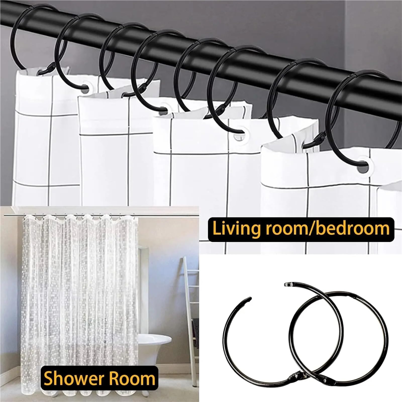 40 Anillas De Cortina Abiertas 50 Mm, Redondas, Clips Metálicos For Cortinas Ducha, Accesorios Baño