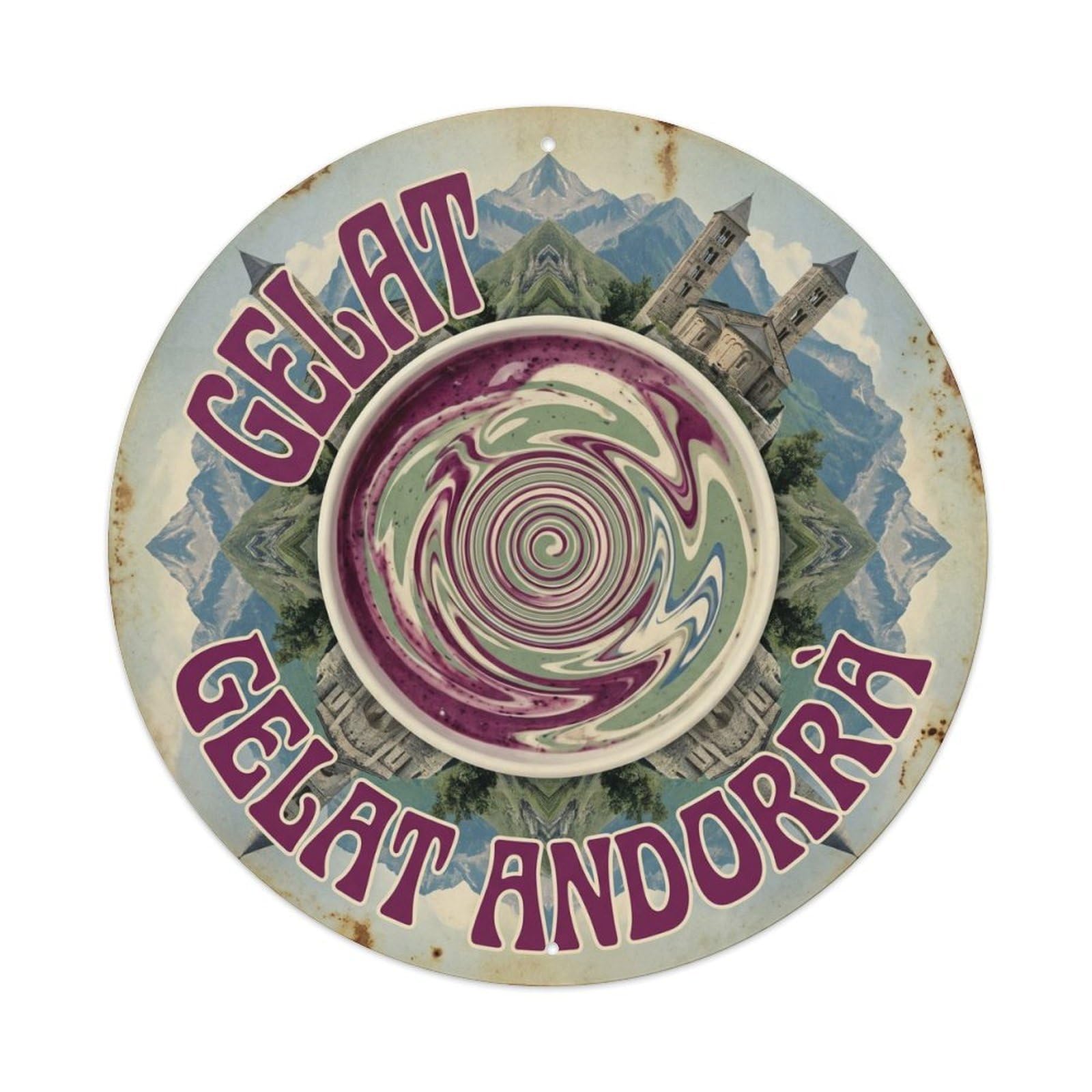 Gelato Dessert Swirl Psychedelic Creamery Food Metal Tin Sign