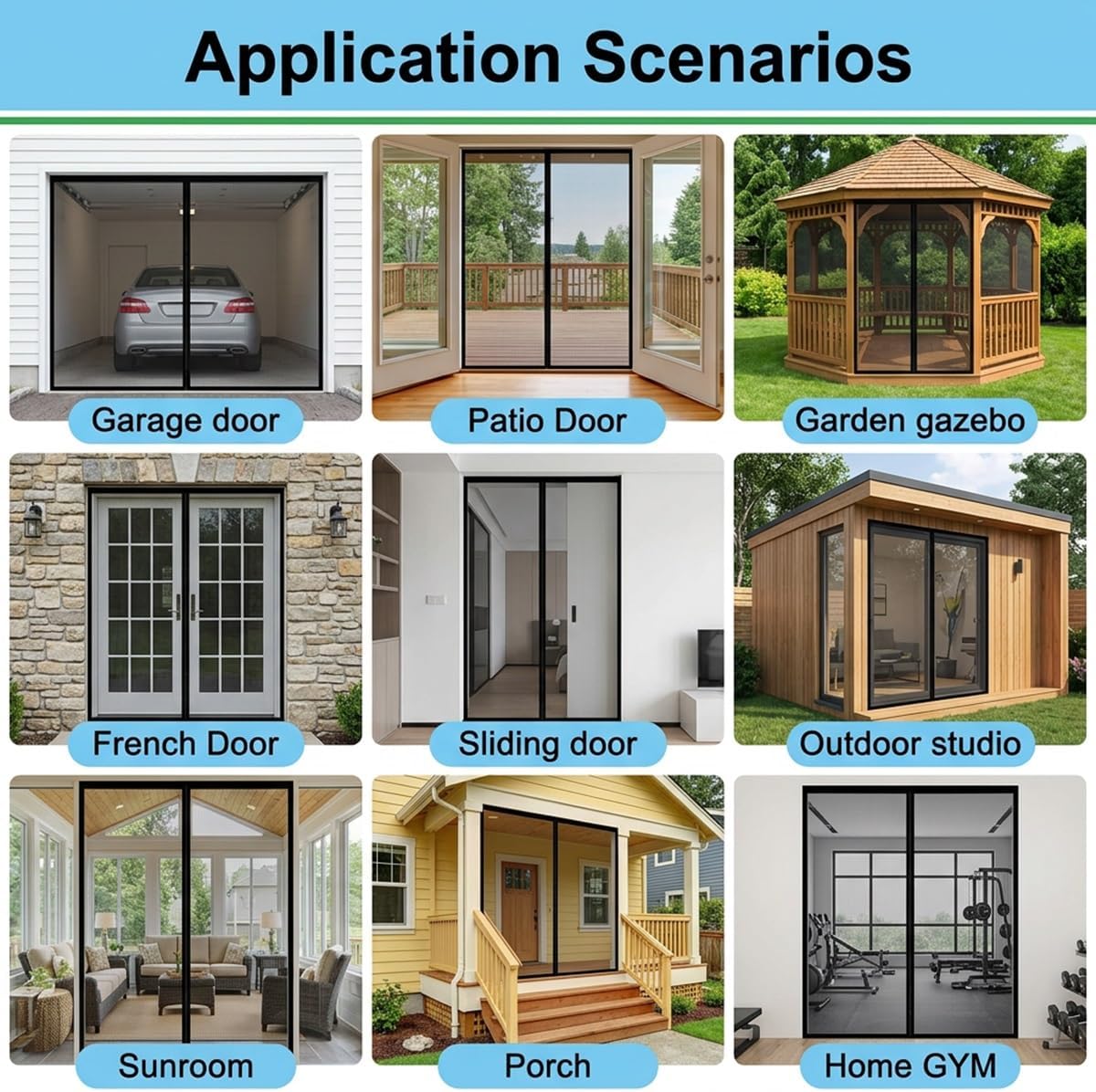 Garage Door Screen for 2 Car Garage, 8x7,9x8,10x8,16x7FT Magnetic Fiberglass Garage Net Screen with Heavy Duty Weighted Bottom, Hands Free Screen Door for Patio Gym(White,8x7ft(244x213cm))