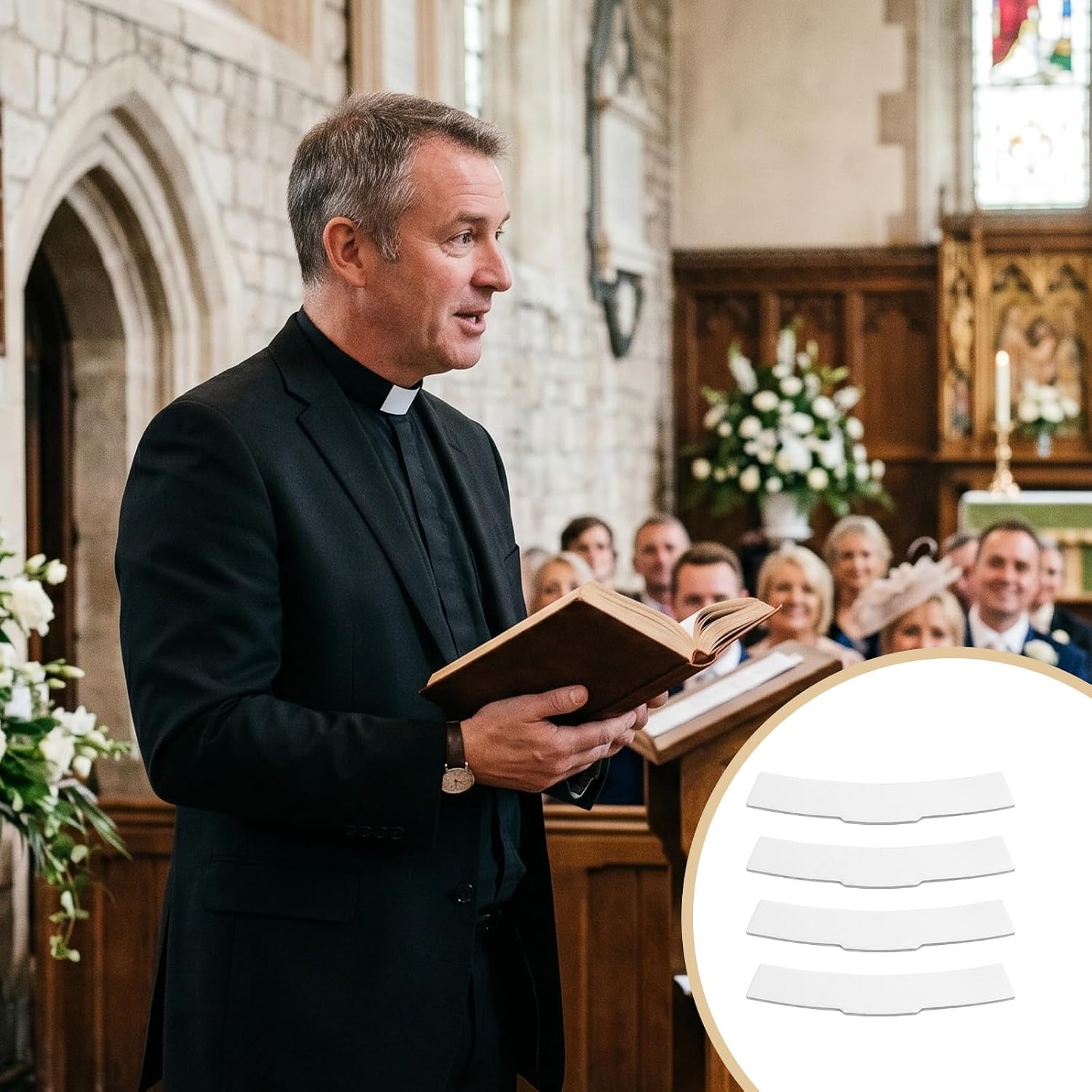 Tab Collar for Clergy Shirt - 8pcs White Priest Collar Tab - 7.2 x 1.3 inch Durable PE Clergy Shirt Insert Tabs