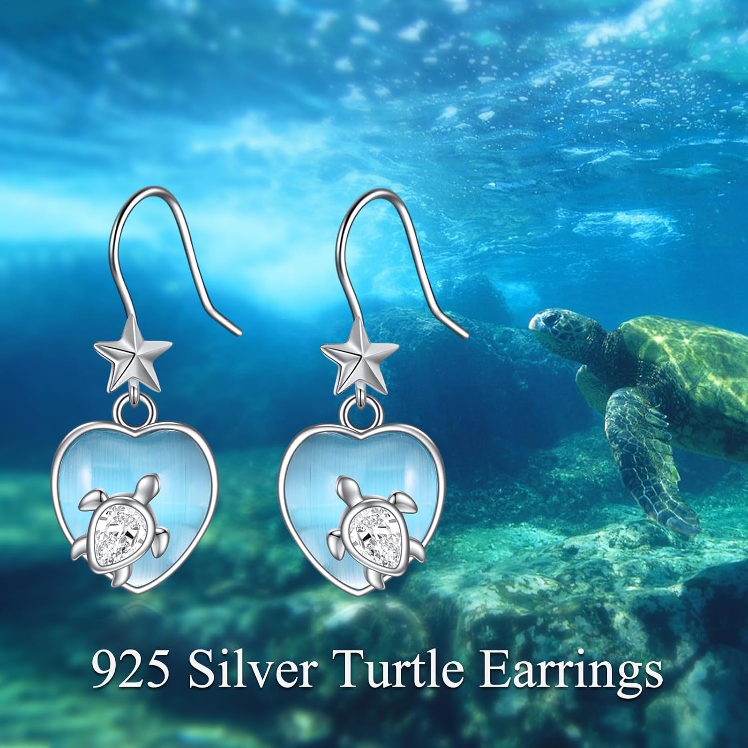 Turtle Earrings Sterling Silver Blue Crystal Dangle Earrings Ocean Jewelry Gift for Lady Women Grandma - Image 7