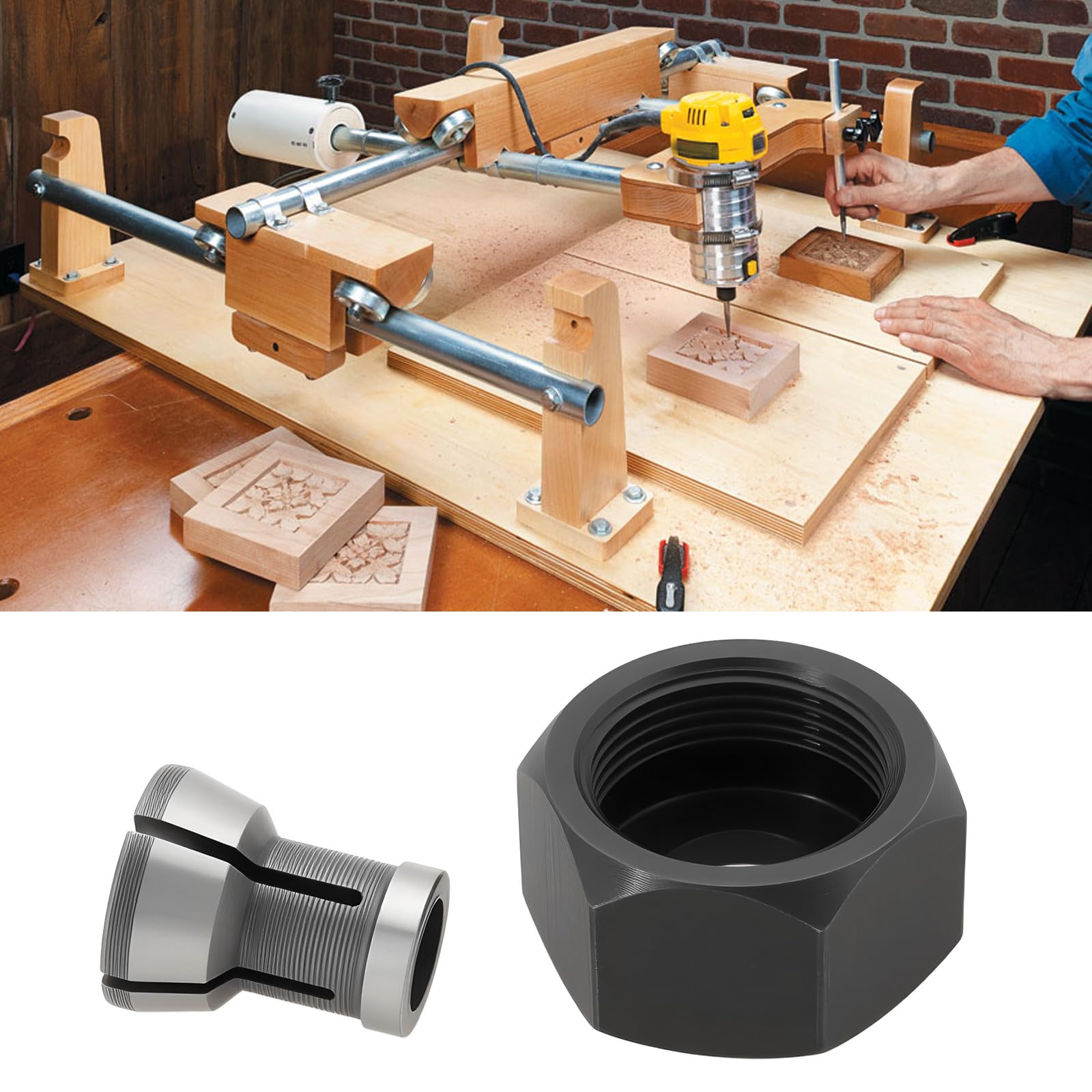 ECSiNG 2 Sets of 1/4 Inch Trimming Machine Router Drill Bit Nut Clamp Adapter Chuck Kit for Carving Woodworking Carving Machine - Image 3