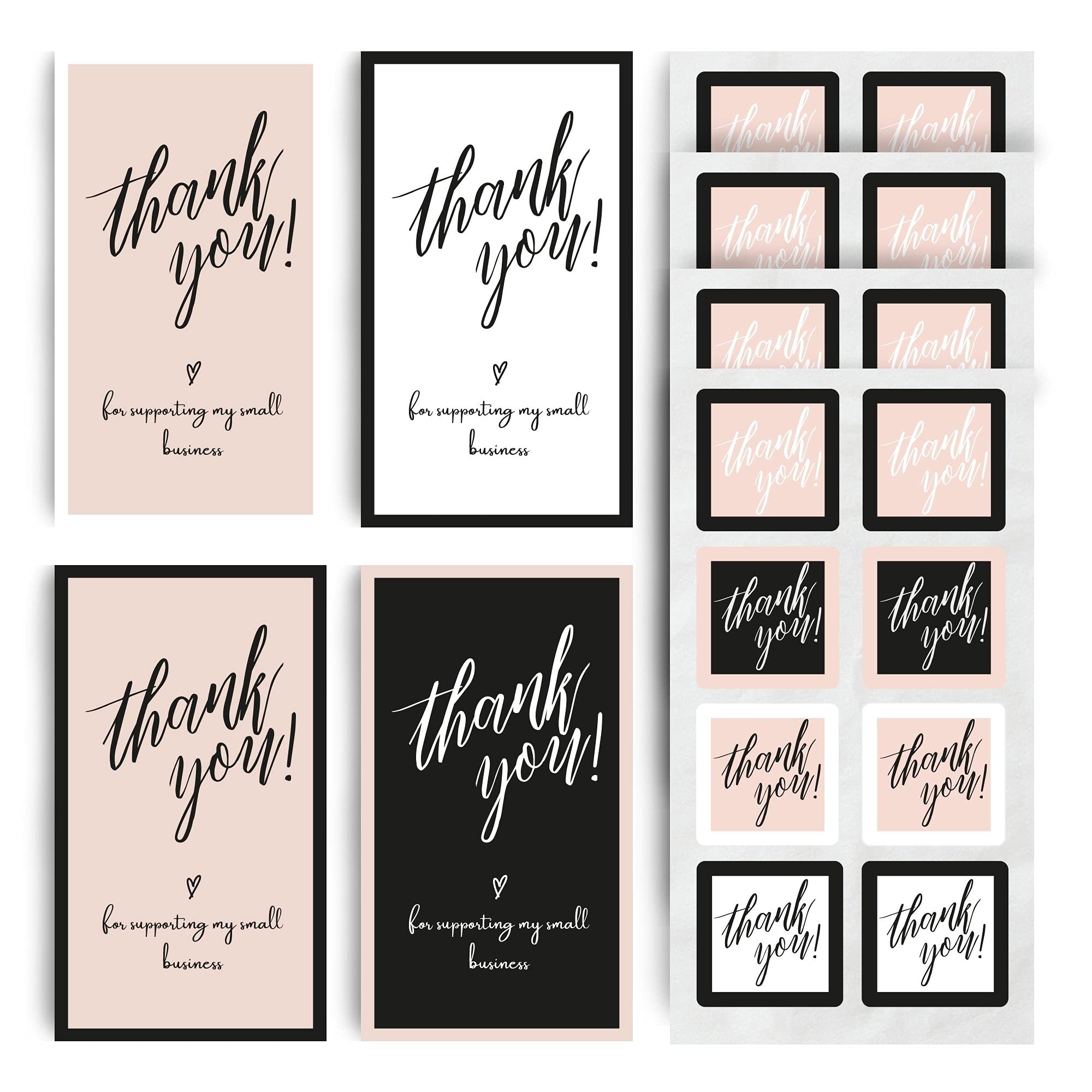 Mobiusea Creation240pcs Thank You Card Set | 120pcs 1.5" Thank You Stickers + 120pcs 2" x 3.5" Thank You For Supporting My Small Business Cards | Thank You Inserts| Cute Packaging for Small Business