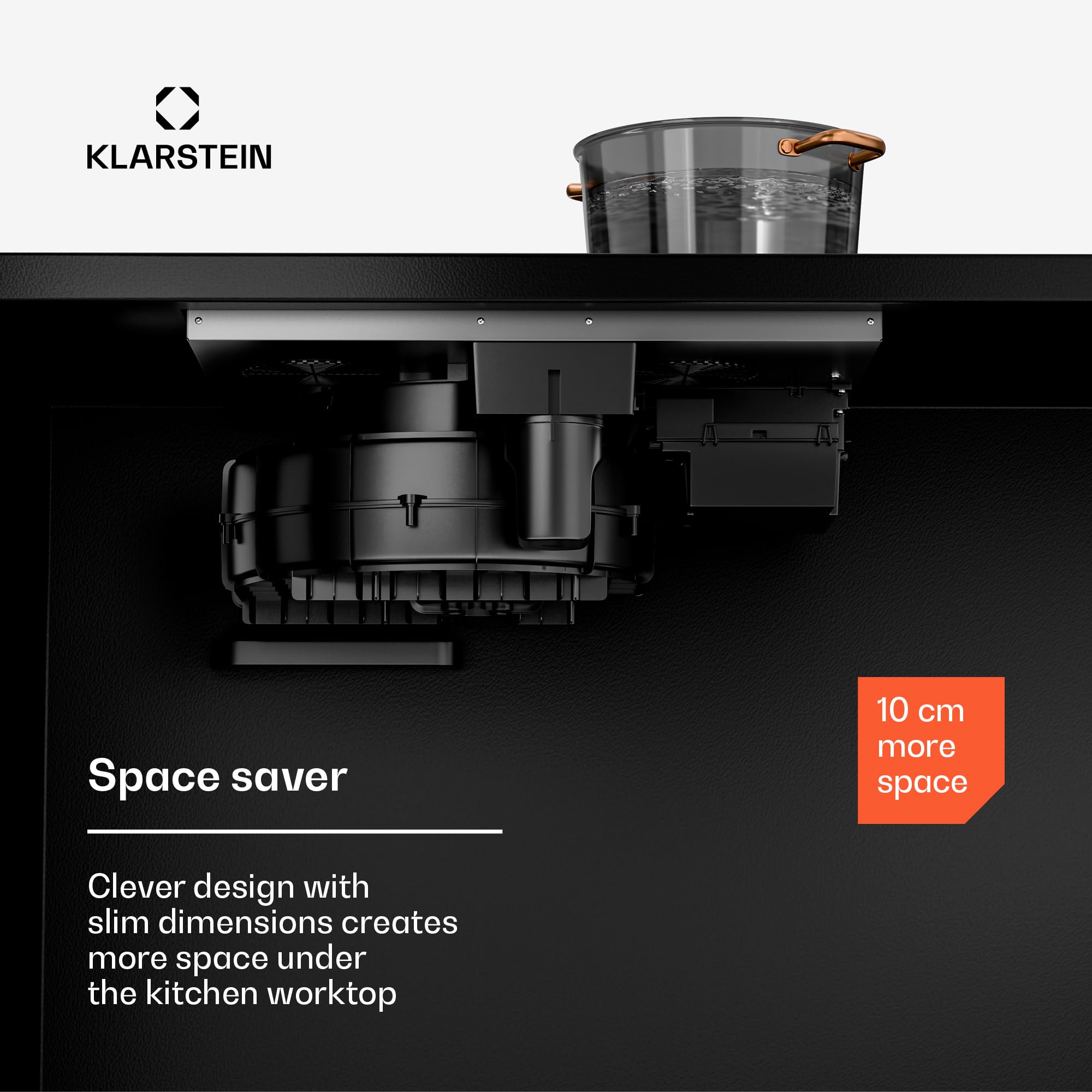 Klarstein AirJet Płyta indukcyjna z okapem - 12 kW, Boost 600 m³/h, Klasa energetyczna A+, 9 stopni, Cicha 52 dB, Panel dotykowy, Bridge-Connect, Filtr aluminiowy, Czarna