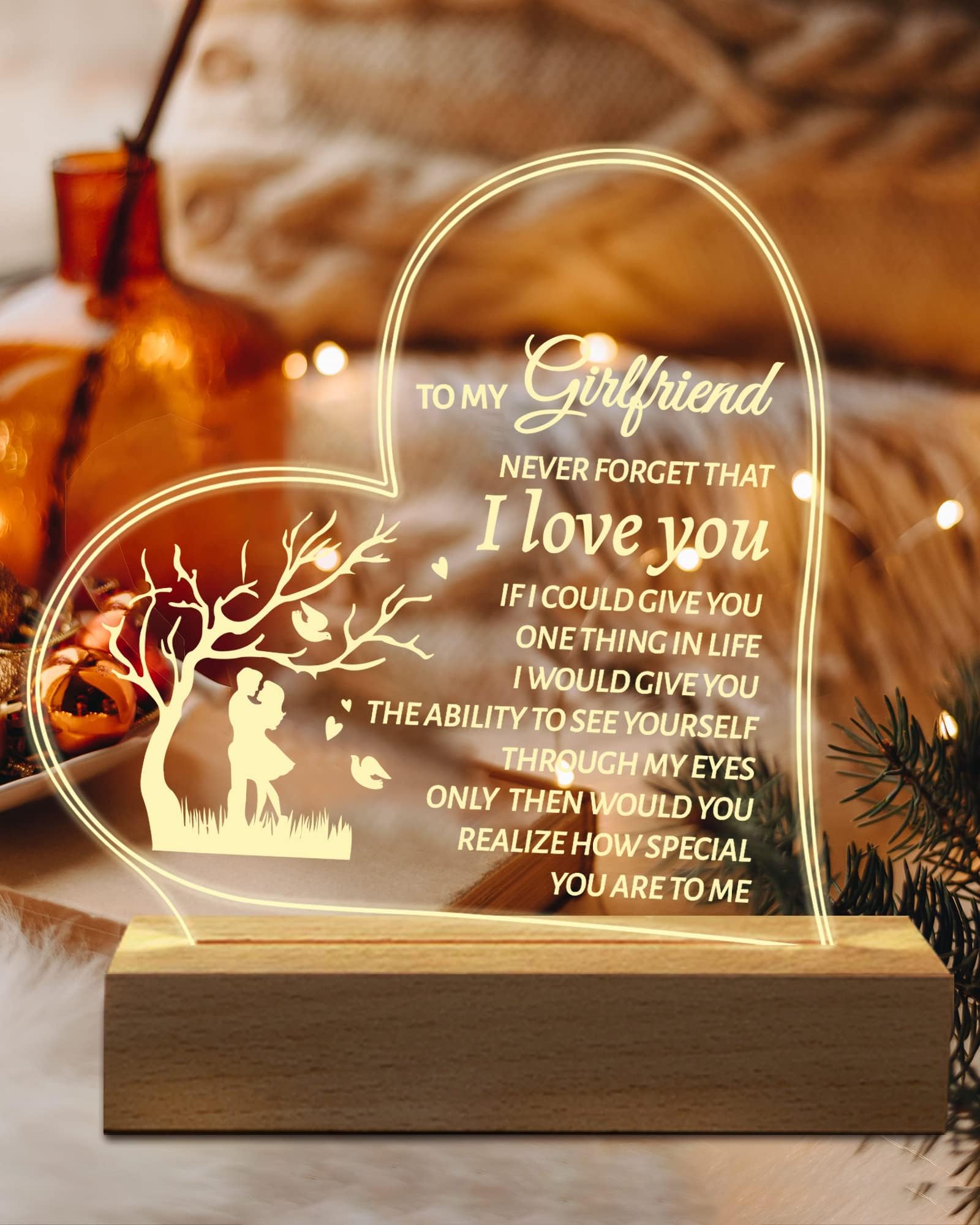 Hiipeenow Valentines Day Gifts for Girlfriend, to My Girlfriend Acrylic Engraved Night Light 15 * 19CM Presents, Birthday Anniversary Christmas Valentines Day Gifts for Girlfriend