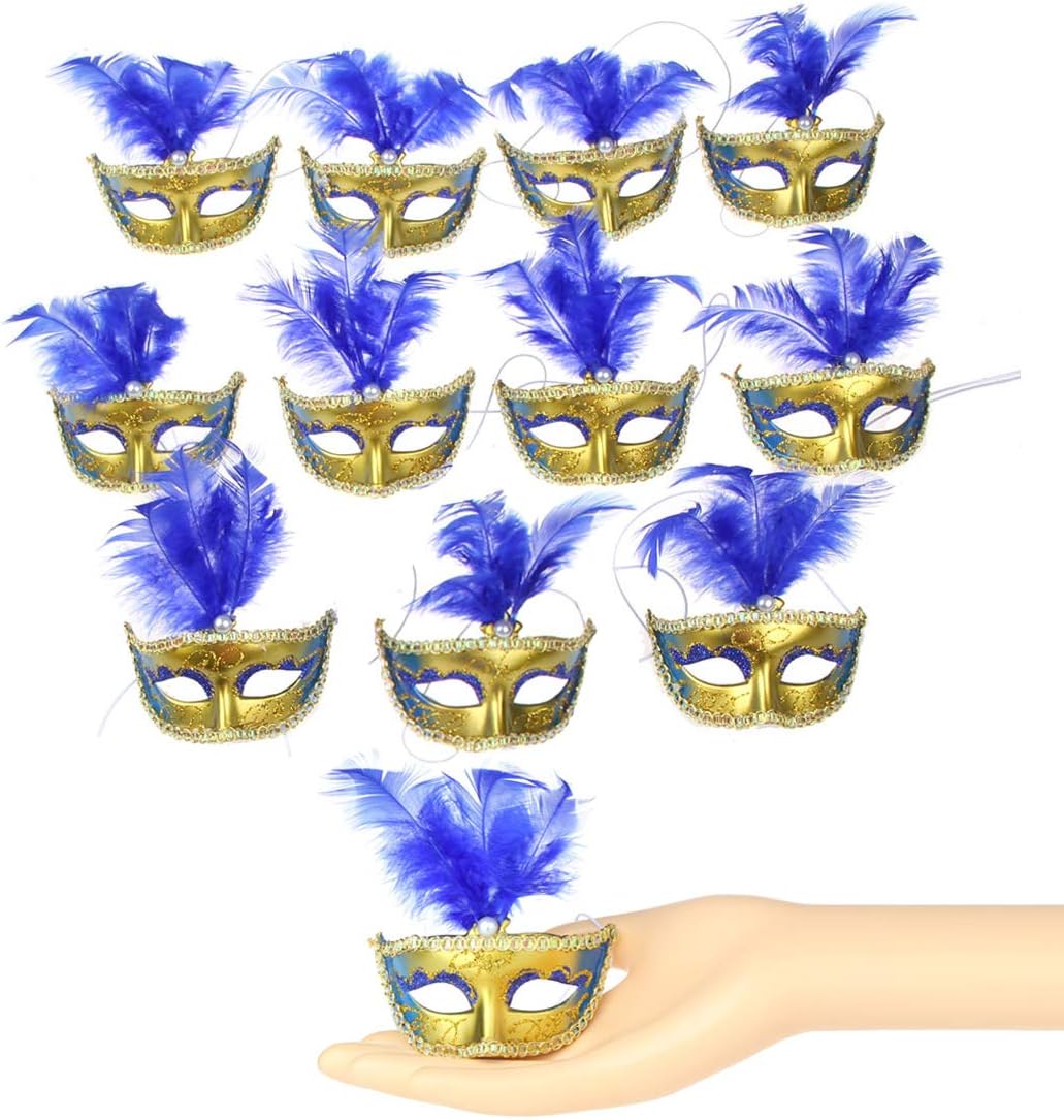 12pc Masquerade Masks Party Decoration Small Masks Mardi Gras Party Favor (Set B-Blue)