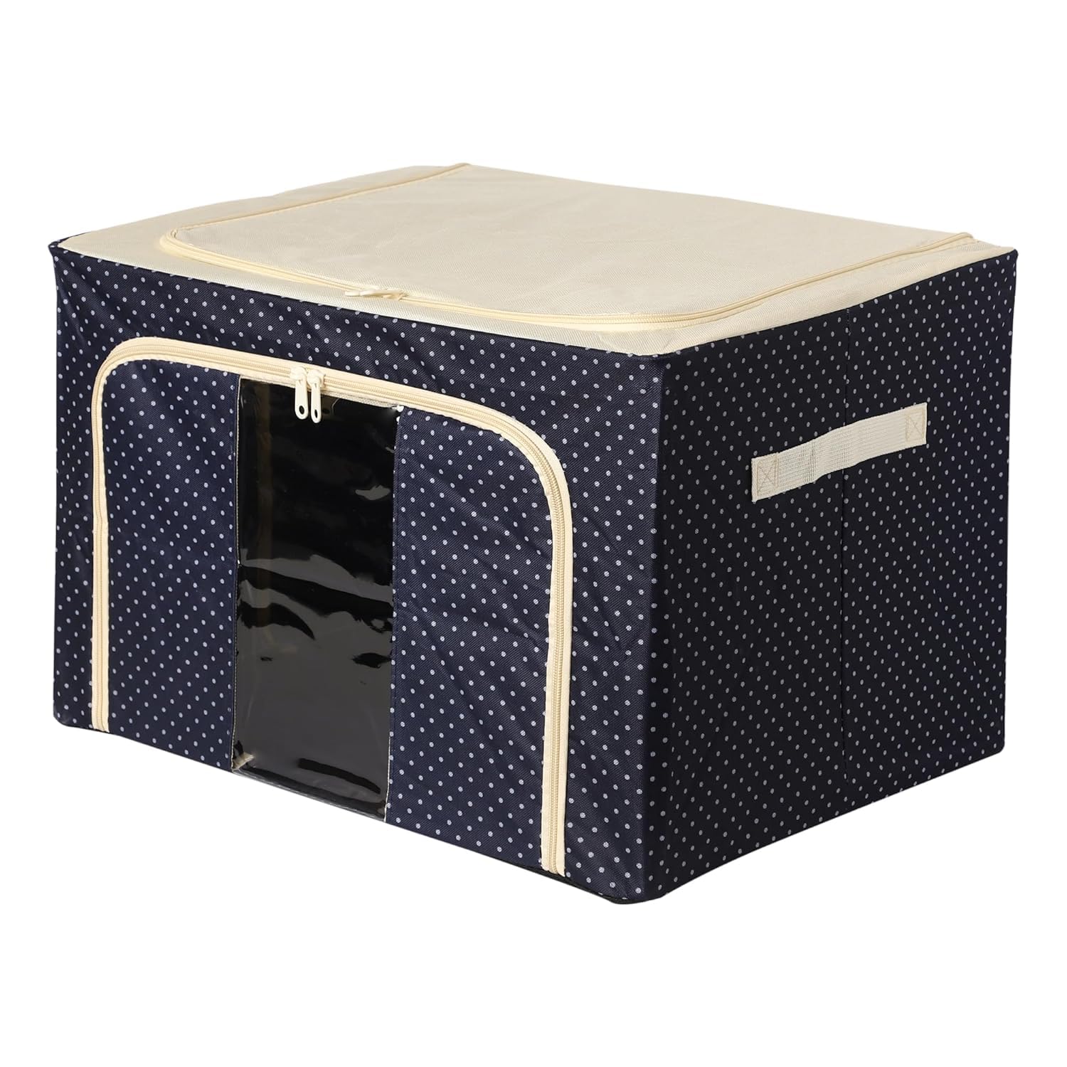66 L Foldable Steel Frame Storage Organizer Box, Oxford Fabric Clothes Storage Bag with Transparent Window, Dual Zipper Wardrobe Organizer for Sarees, Blankets, Garments & Seasonal Clothing-picture-23
