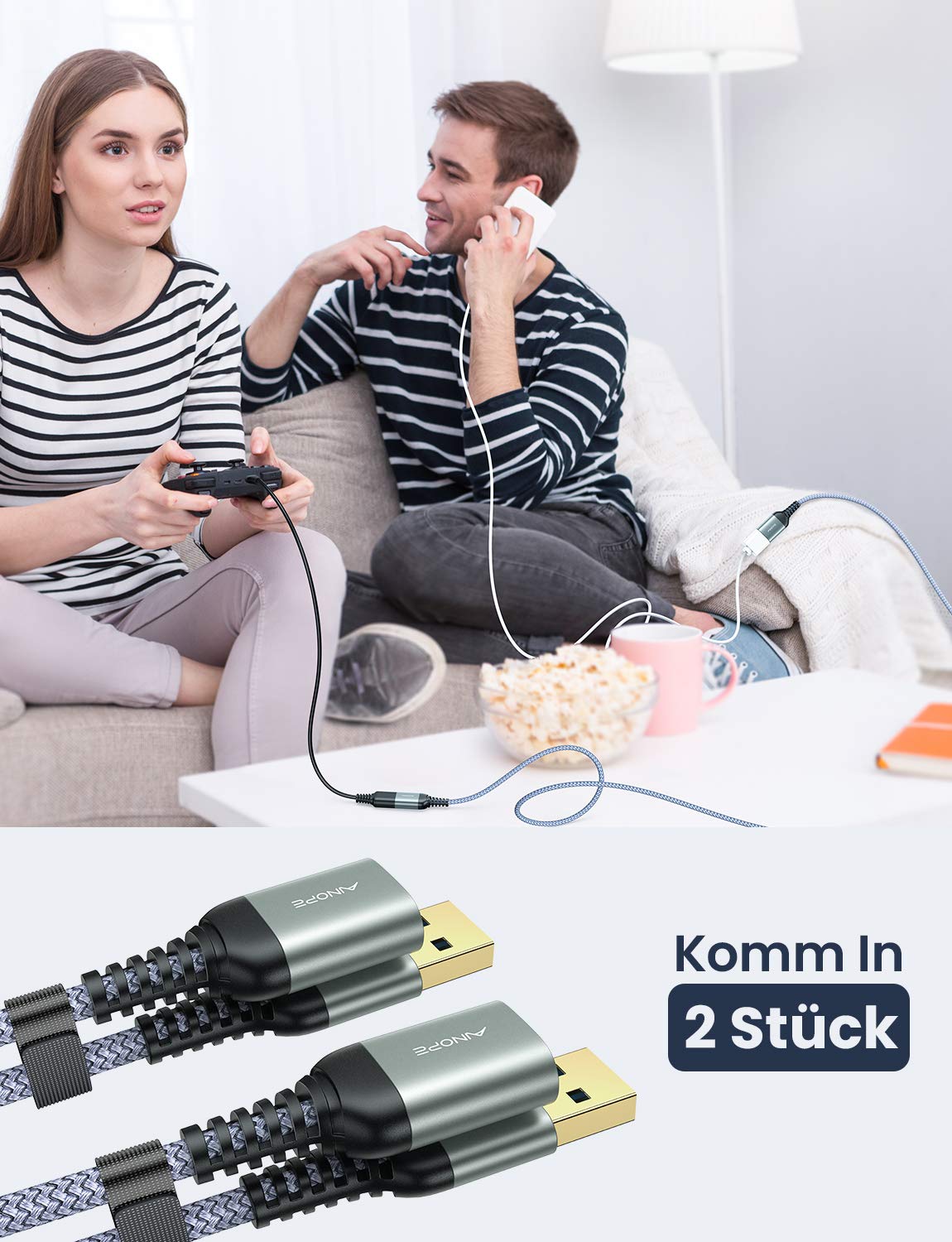 AINOPE prolunga USB, Confezione Da 2 Cavo USB Maschio Femmina, 5Gbps Prolunga USB 3.0, Nylon prolunga USB 2 Metri Adatto per Chiavetta USB, Hub USB,Lettore di schede,Tastiera,Stampante,Scanner(Grigio