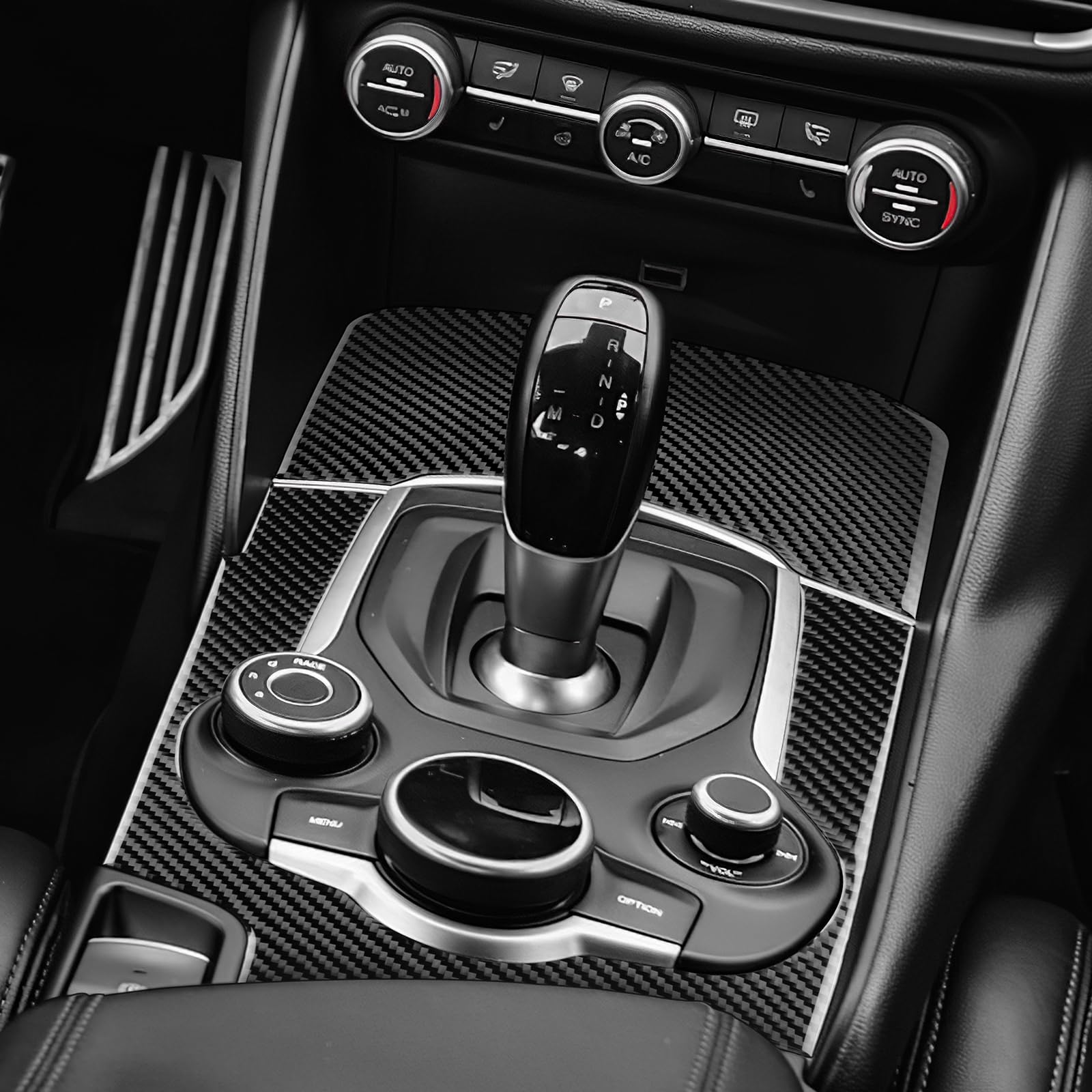 KUNGKIC Do Alfa Romeo Giulietta 2015-2019 Stelvio 2017-2019 samochodowy pojemnik do przechowywania, rama dźwigni zmiany biegów, naklejka z włókna węglowego, akcesoria do wnętrz, prezent (czarny)