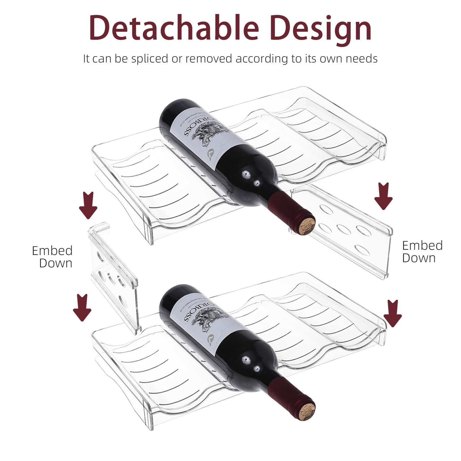 Estante de vino para encimera, nevera, armario interior, soporte de plástico de 2 niveles para botellas de vino, organizador de botellas de agua para refrigerador, despensa, capacidad para 8 3