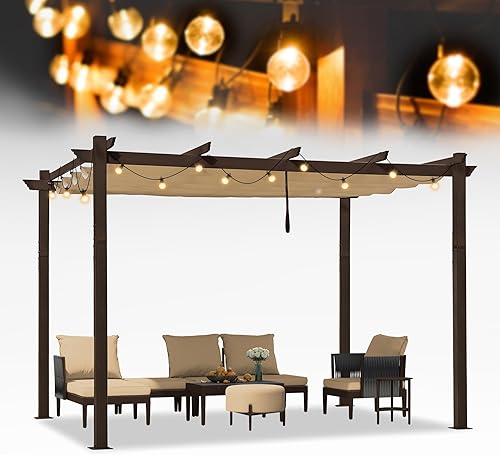 Miniatura 47 de PURPLE LEAF Pérgola Retráctil para Exteriores de 10' X 12' con Toldo de Sombra Solar Cubierta Blanca Refugio de Metal para Patio Jardín Porche Patio