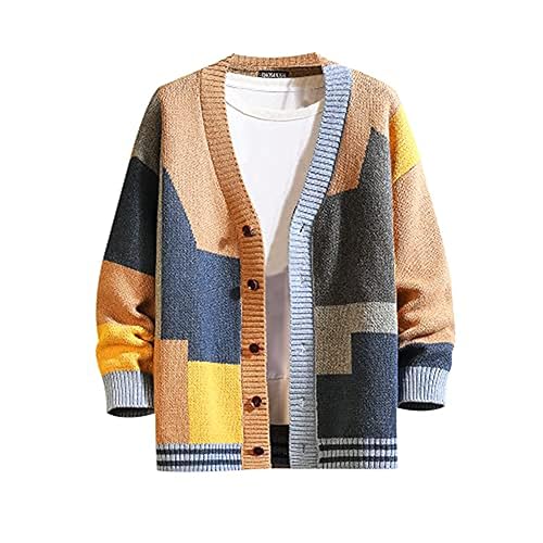 GURUNVANI Cardigan Sweater for Men Knitted Long Sleeve Sweaters with