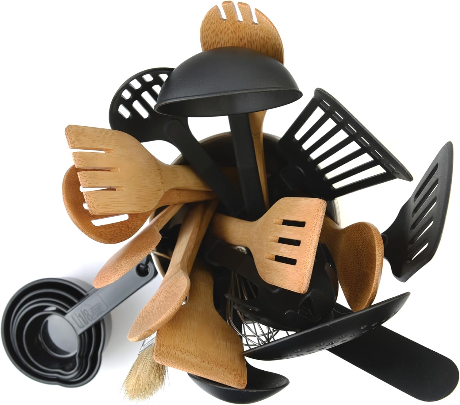 Berghoff Studio 23Pc Tub of Tools Kitchen Utensil Set, Stainless Steel, Bamboo, Eco-Friendly, Hanging Loop