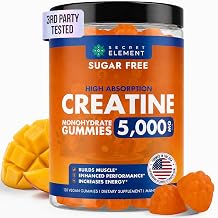 Secret Element Creatine Monohydrate Gummies 5000 mg per Serving, Sugar Free Vegan Gummies, Non-GMO, Creatine Chews for Women & Men, 30 Servings, 120 Gummies, Mango Flavor