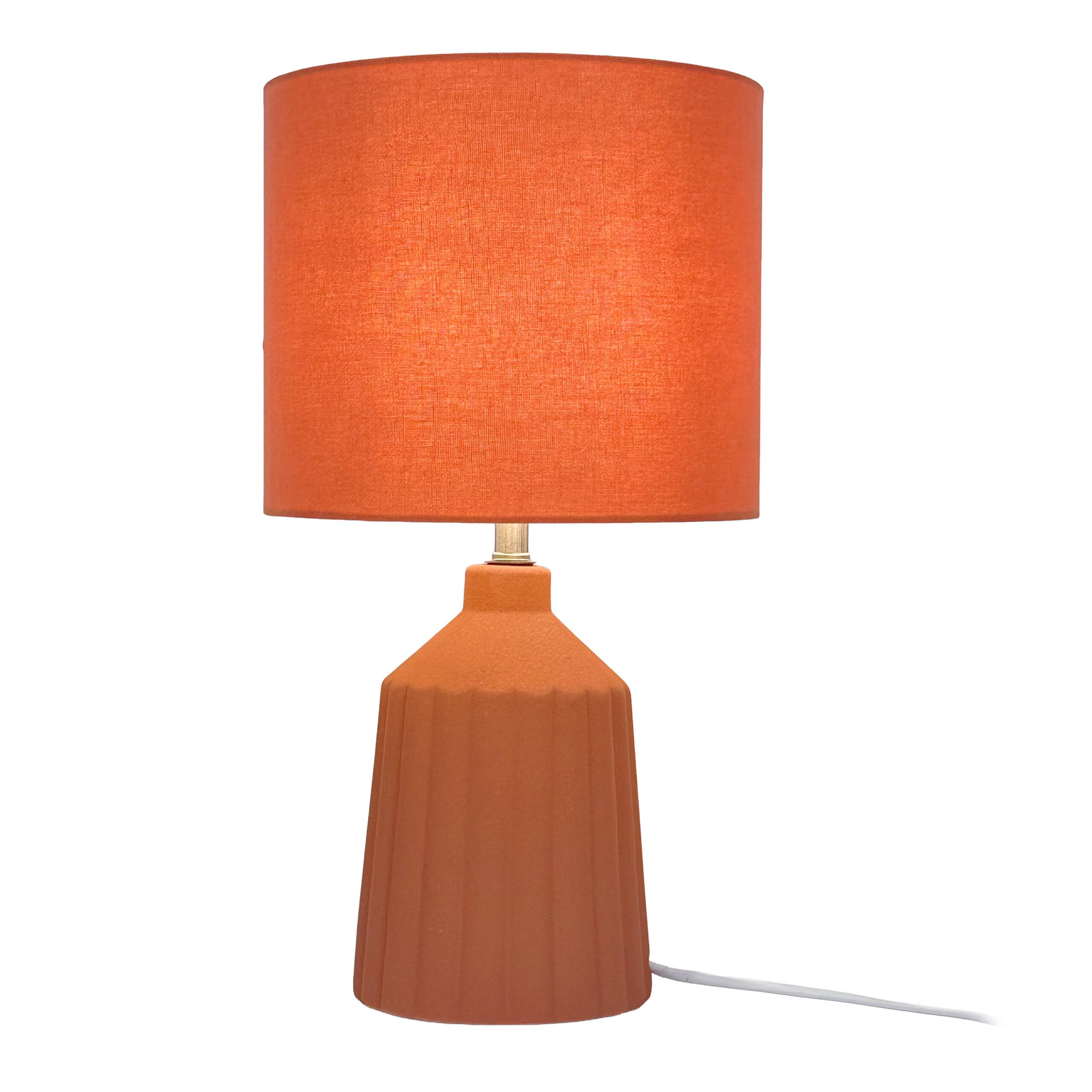 Relaxdays Table Lamp, Patterned Ceramic Base, Fabric Shade, E14, H 42 x D 23 cm, Bedside Lamp with Cable, Terracotta