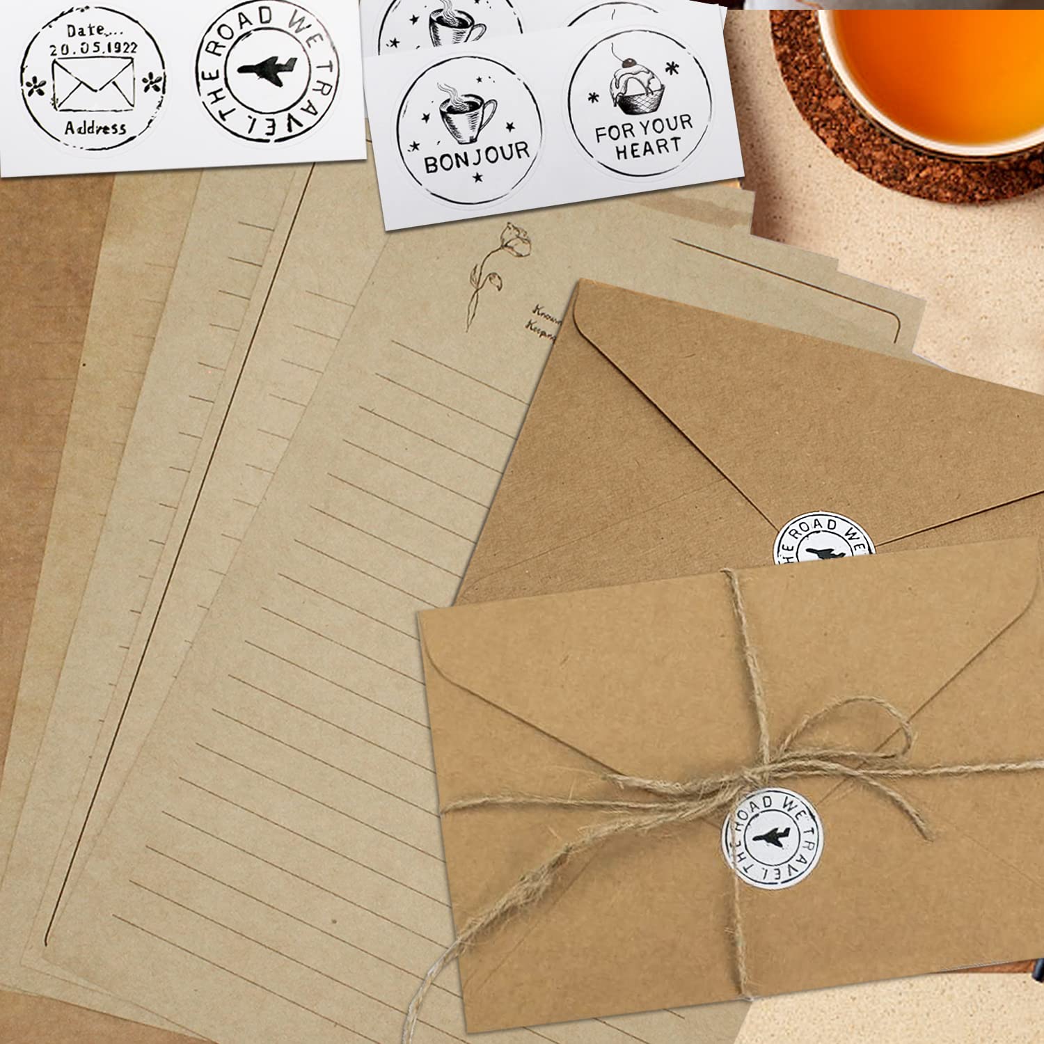 Carta Da Lettere Vintage - Set 16 Fogli Kraft Per Scrivere, Inviti E Biglietti - Foto 9