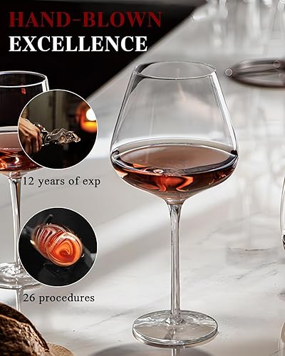 Miniatura 4 de Extra Large 32oz Wine Glasses Set of 4 - Hand Blown Red Wine Glasses With Long Stem - Crystal Giant Burgundy Red Wine Glasses Clearer, Thin, Gift