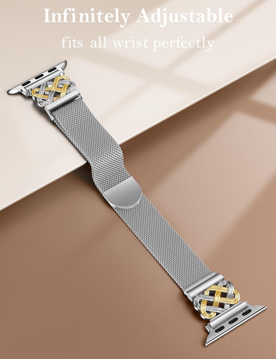 Stainless Steel Magnetic Loop Compatible with Apple Watch Band 41/40/38/49/46/45/44/42mm Women Mesh Celtic Knot Dressy Strap for iWatch Series 11/10/9/8/7/6/5/4/3/2/1/SE & Ultra(1/2/3)
