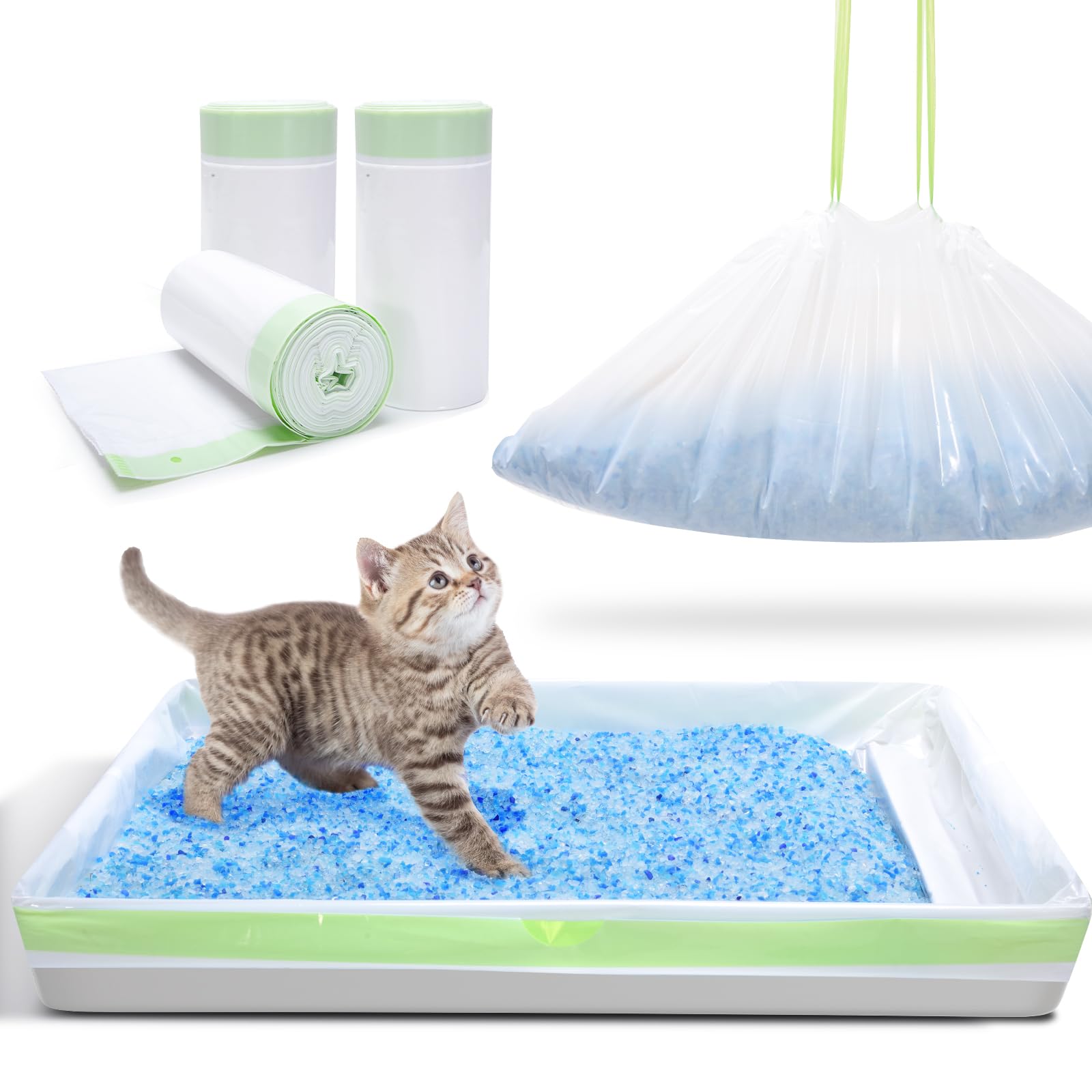 Litter Box Liners Compatible with Petsafe Scoopfree Self-Cleaning Box 30 Count Drawstring Cat Litter Waste Bags for Reusable Tray & Disposable Tray Refills, Tear-resistant & Leak-proof Cat Poop Bags
