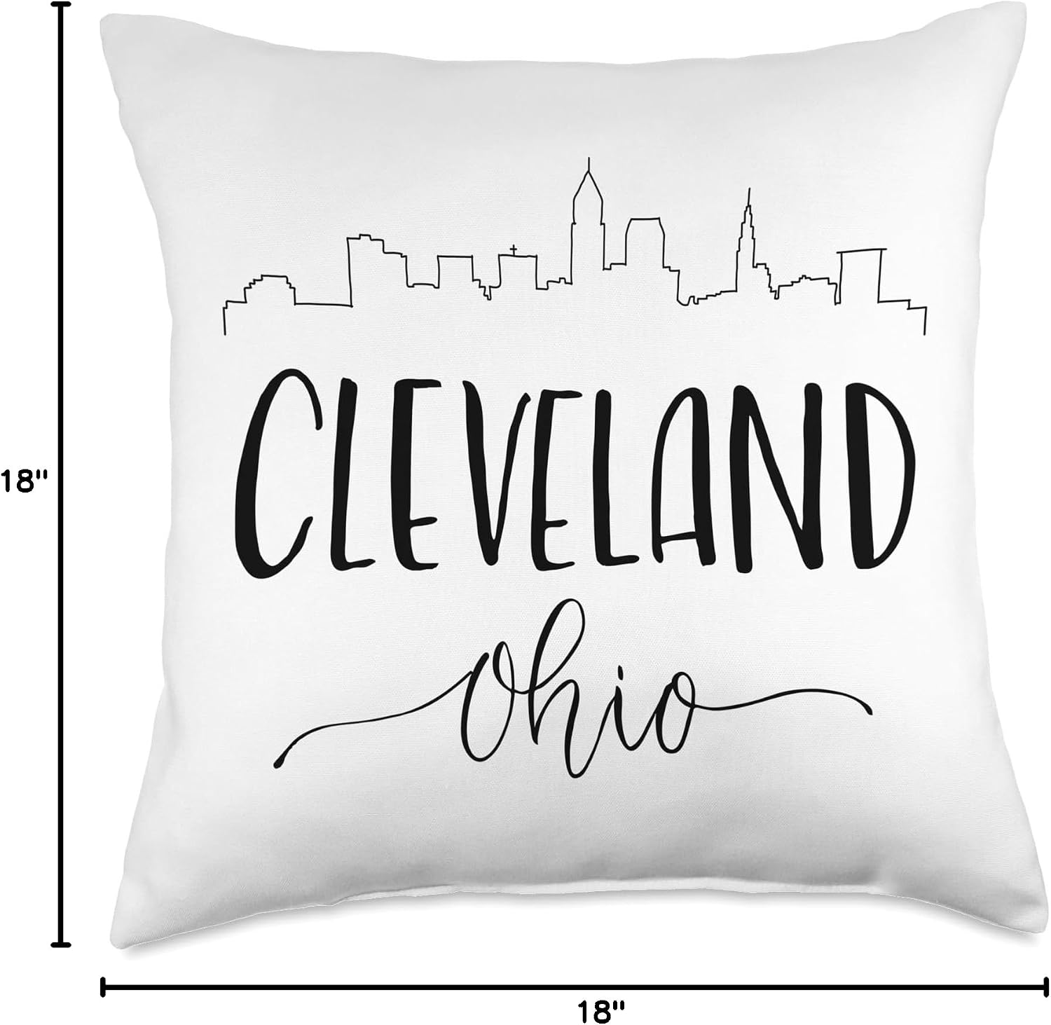 Downtown Cleveland Ohio City Skyline Calligraphy Throw Pillow
