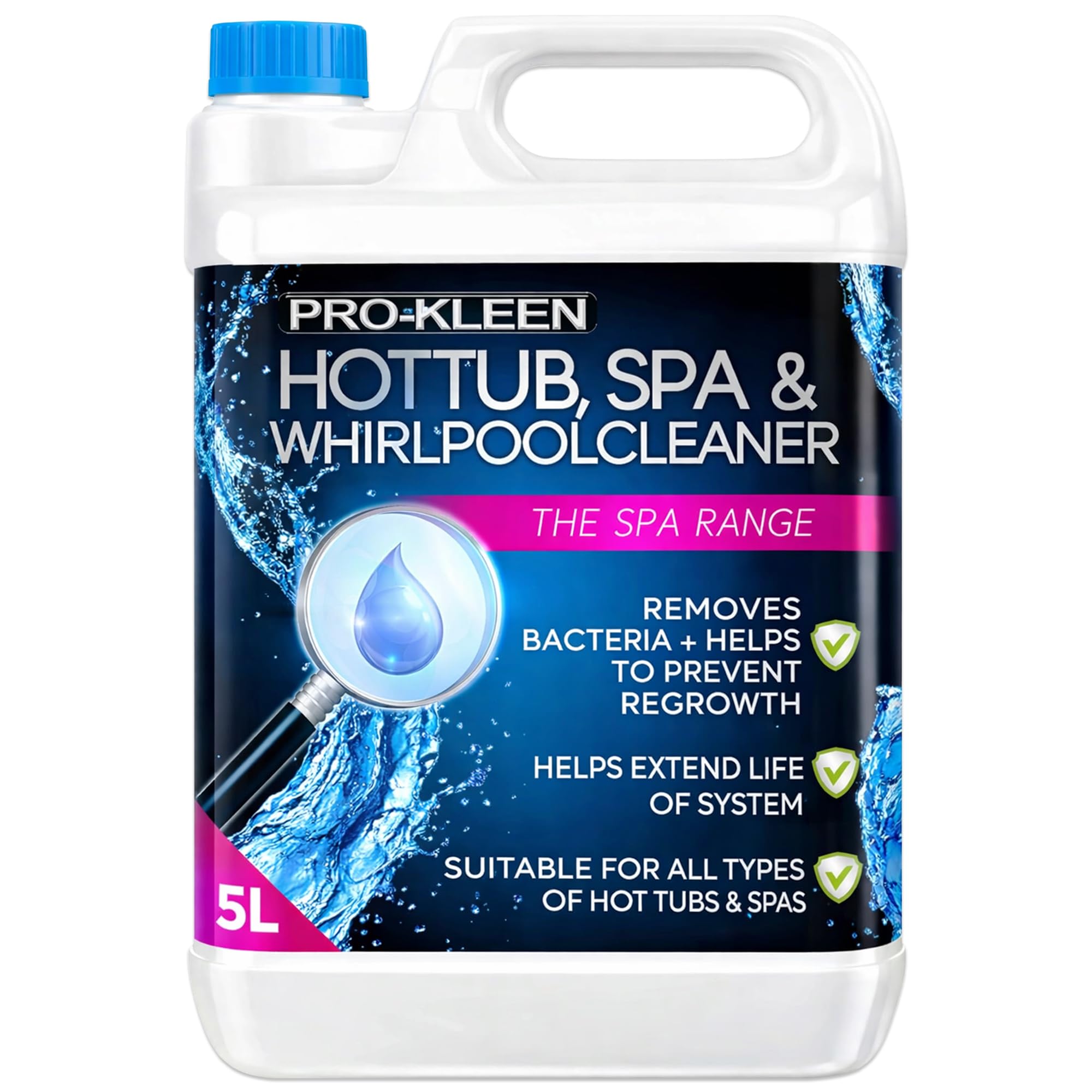 Whirlpool Bath and Hot Tub Internal Pipe System Flush Cleaner (5L) - Provides a Deep, Hygienic Clean to Remove Limescale, Soap, Oil, Grease & Unpleasant Smells, Blue