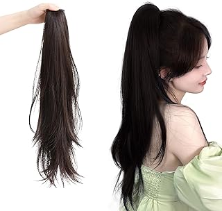 レディース ポニーテール ウィッグ ウィッグ ポイントウィッグ ポニーテール エクステ ロング ストレート ウィッグ つけ毛 かつら おしゃれ 可愛い 自然 耐熱 リボン式 装着簡単 長さ 50cm ダークブラウン