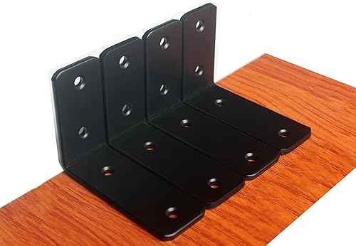 Miniatura 81 de Paquete de 12 soportes de hierro en L, negro, 12 pulgadas de largo x 8 pulgadas de alto x 1.5 pulgadas de ancho, 13/64 pulgadas de grosor, para