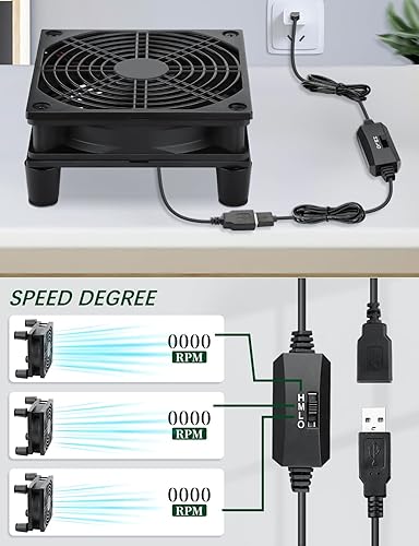 Miniatura 7 de USB 4.724 in ventilador de refrigeración de computadora 5v 3 velocidad controlador silencioso refrigeración para router Xbox PlayStation receptor