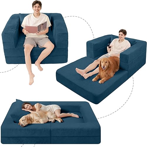 Miniatura 168 de Cama humana gigante para perro, cama 3 en 1 para perro de tamaño humano con funda de piel sintética lavable, cama grande plegable para mascotas con