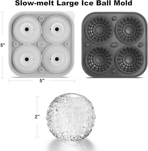 Miniatura 4 de Nax Caki Juego de 2 bandejas de moldes para cubitos de hielo de rosas 3D, 4 moldes gigantes de silicona grandes de 2.5 pulgadas, moldes de hielo
