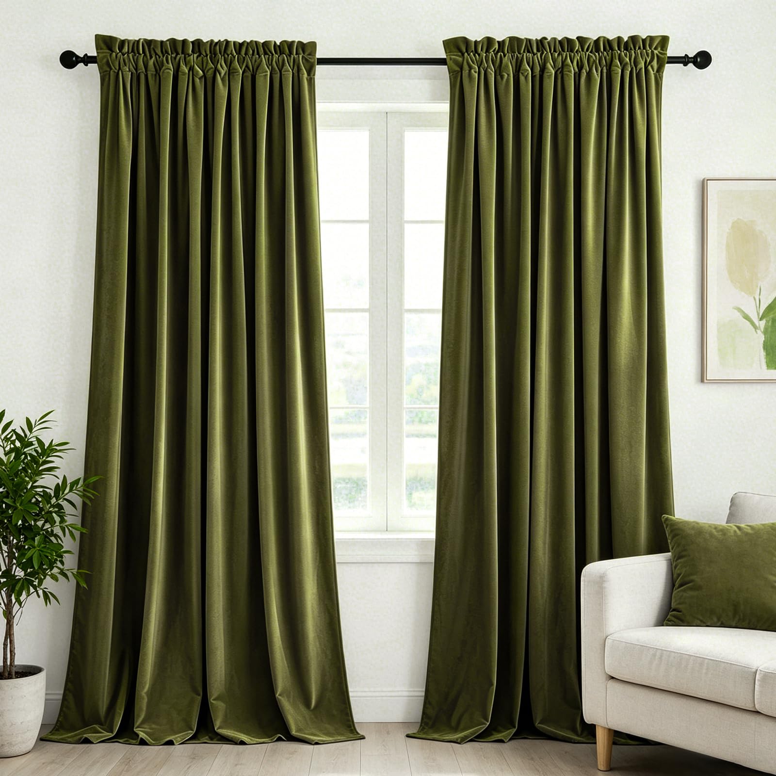Bagaille VELOURS CURTAIN ★ GREEN Kelly Green Stretch Velvet Fabric Curtains with Pockets for Pipe Drape