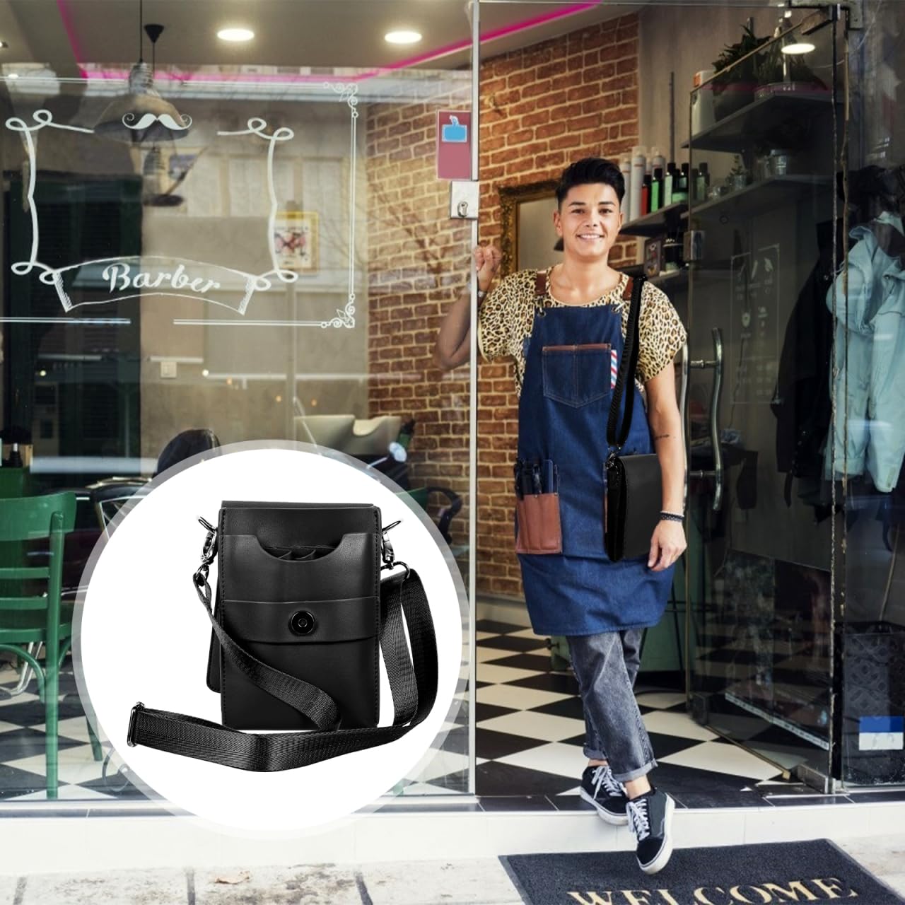 Ipetboom Friseurtasche Mit Verstellbarem Gürtel Große Kapazität Scheren Tasche Für Friseure Salon Werkzeugtasche Aus Rindsleder Für Haarschneidewerkzeuge