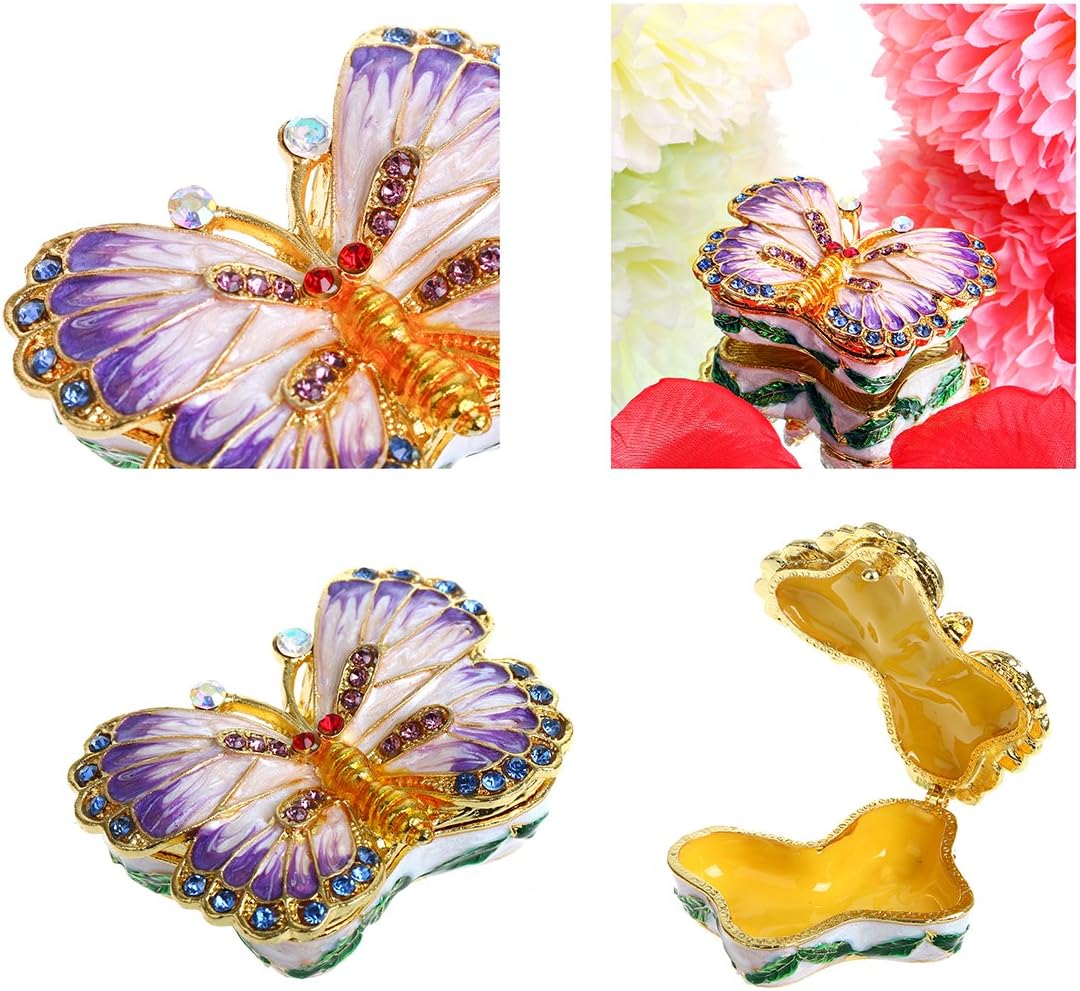 YU FENG Butterfly Trinket Box Hinged Small Jewelry Bejeweled Trinket Boxes Figurine Collectible Gift (trinket box ii) - Image 6