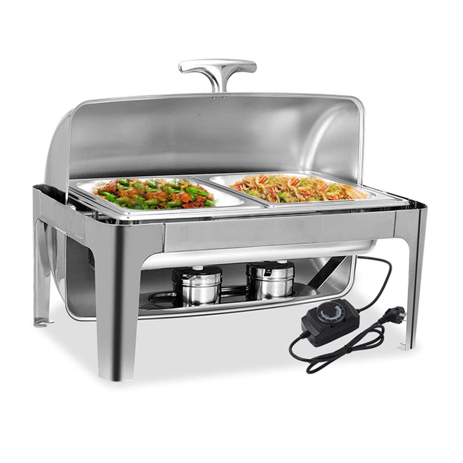 Scalda Vivande Elettrico, Vassoi Scaldavivande in Acciaio Inox Chafing Dish Contenitori per Mantenere la Temperatura del Cibo, Ideale per Catering, Buffet e FesteDouble Grid