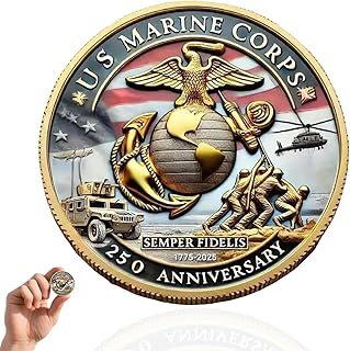 Double-Sided USMC 250th Anniversary Challenge Coin – 1.57 Inch Marine Corps Commemorative Coin, Collectible Gift for Military Supporters, and Patriotic Displays (Navy 250th Anniversary Coin-A)