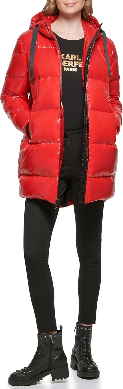 KARL LAGERFELD Women's Chevron Quilted Short Puffer